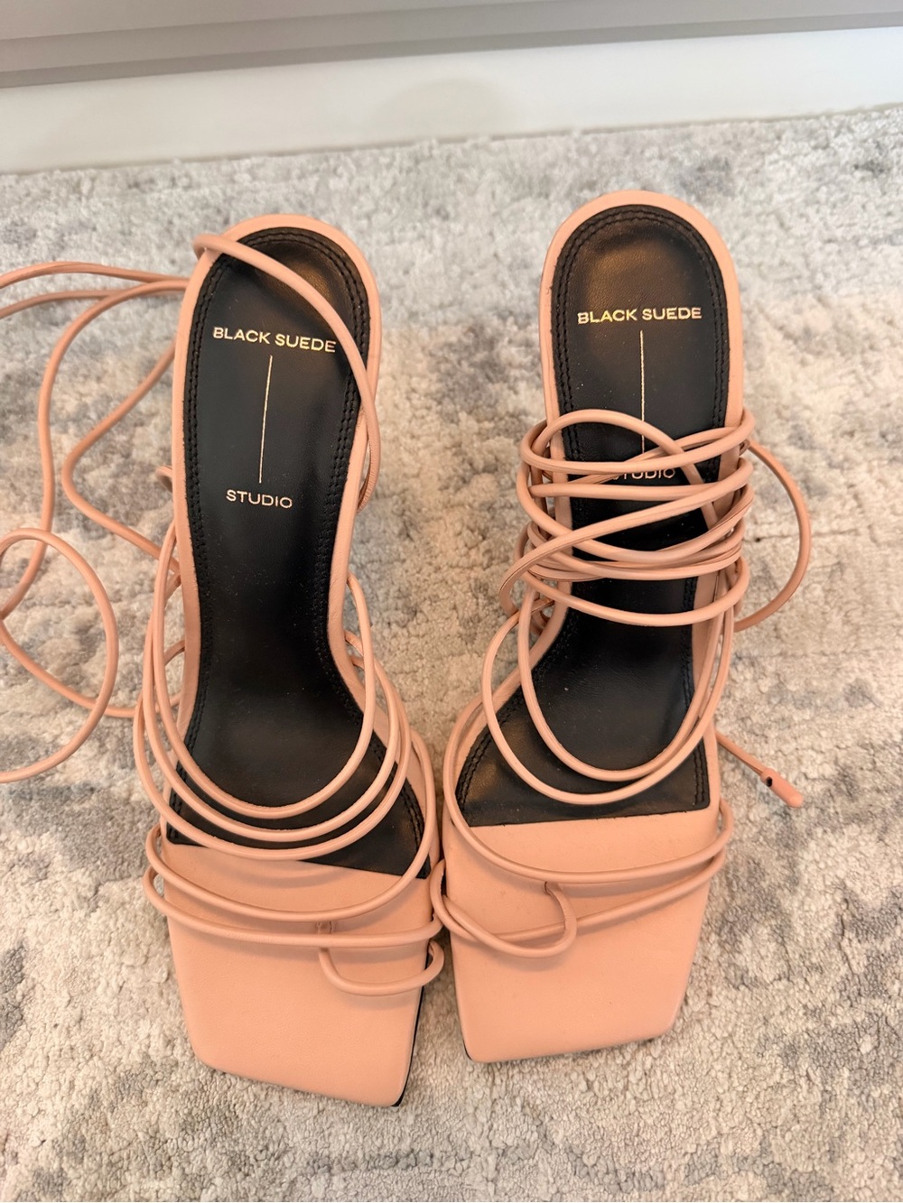 BLACK SUEDE STUDIOS Women's Blush/beige Lace-Up Square Toe Sandals